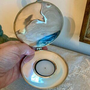 Vintage Silverplate Hinged Votive Candle/Trinket Box Mirrored Interior & Patina